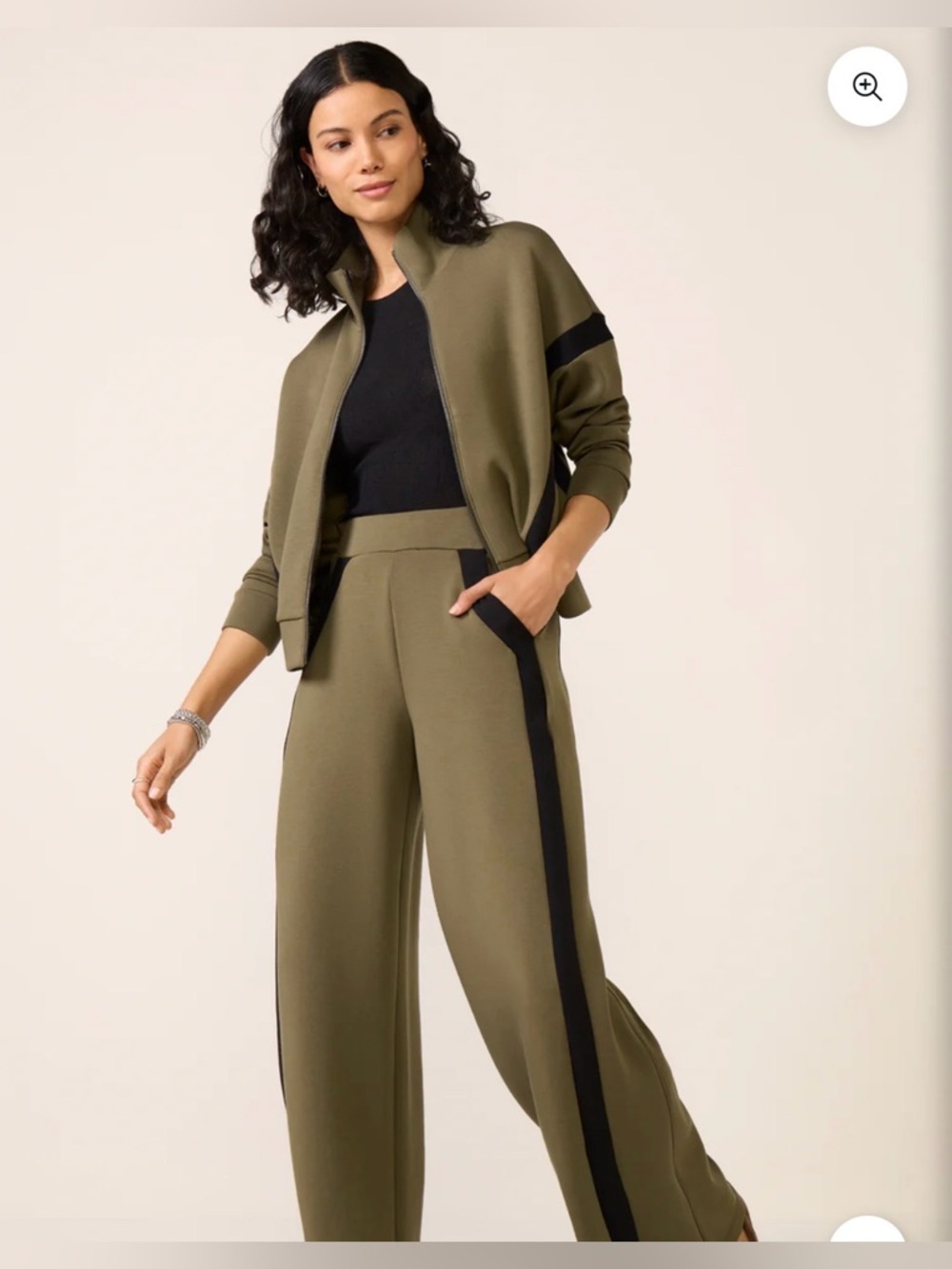 SPANX Olive Green Wide-Leg Pants with Black Stripe